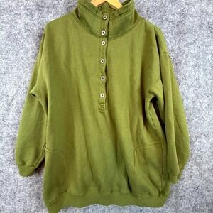 Vintage Cheetah Mervyns Sweatshirt Women L Green High Neck Half Button Retro